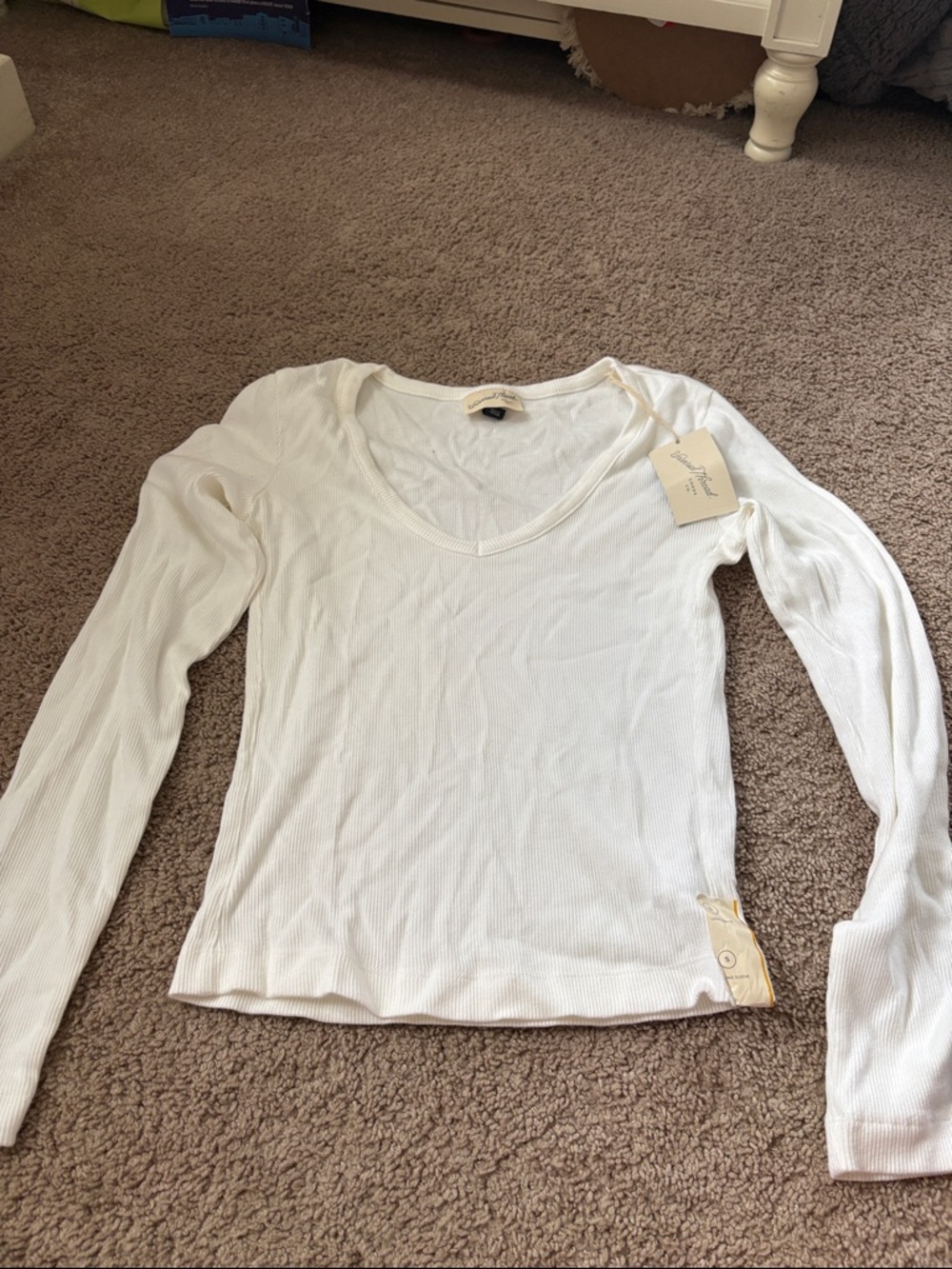 Universal Thread White Ribbed Scoop-Neck Long Sleeve Top